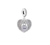 Dije conmemorativo de alas de ángel para mamá, papá, hermana, perro, gato, abuela, en plata de ley 925, compatible con pulsera Pandora Charm Moments, 10 mm x 10 mm x 3 mm, Metal