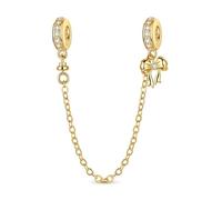 Dije de cadena de seguridad con tapón de goma con lazo dorado, dije para pulsera, collar de pulsera Pandora compatible con