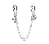 Dije de cadena de seguridad de cruz y corazón, accesorio de pulsera con dijes de plata esterlina 925, collar de pulsera Pandora compatible con, regalo para mujeres