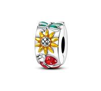 Dije de clip de mariquita, girasol, libélula, collar de pulsera Pandora compatible con