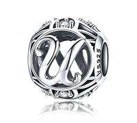 Dijes de cumpleaños auténticos de plata de ley 925 con inicial A-Z, dijes de alfabeto, dijes de letra para pulseras de Pandora (Letra U)