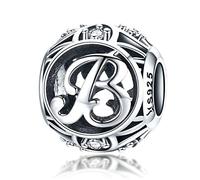 Dijes de cumpleaños auténticos de plata de ley 925 con inicial A-Z para pulseras de Pandora, dijes de letras, cuentas de abalorio para pulseras de Pandora (letra B)