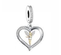 Dijes de hadas Pixy Pixies Believe I Love You Corazón Tinkerbell en plata de ley 925 compatible con pulsera Pandora Charm Moments, 10mm x 10mm x 3mm, Metal