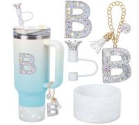 Dijes de letras para mango de taza Stanley, accesorios de silicona para botas Stanley Cup de 40 onzas, 30 onzas, cubierta de paja de corona y calcomanía de diamante (B)
