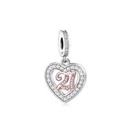 Dijes de plata de ley 925 con forma de corazón de amor en oro rosa para edades de 13, 18, 21, 30, 40, 50, 60, 70, 80 años, colgante compatible con pulseras Pandora Charm Moments, Pequeño, Metal