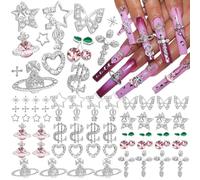 Dijes dorados para uñas, 60 unidades, gemas de uñas de la Virgen María y corazón rosa, aleación de metal 3D para manicura, joyería de uñas punk, decoraciones de uñas, diamantes de imitación de uñas de