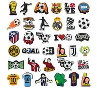 Dijes para zapatos de fútbol Croc, 34 piezas de dibujos animados de estrella de fútbol, decoración de zapatos, PVC no repetitivo, pelota deportiva de fútbol, portería de fútbol, accesorios para niños