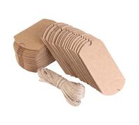 DIKACA 150 Piezas Cajas Kraft Forma de Almohada con Cuerda de Yute Cajas Regalo Pequeñas para Bodas Comuniones y Fiestas para Chuches y Detalles de Aniversario