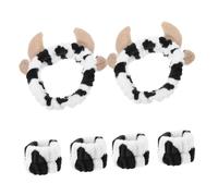 DIKACA 2juegos Diadema de Cuerno Estampado de Vaca Pulsera Elástica para Cuidado de Piel Maquillaje y Spa Accesorios para Disfraces de Vaca para Mujeres y Niñas