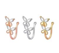 DIKACA 3 Piezas Clip de Nariz Falsa Forma de de Anillos de Nariz Sin Perforación Plata y Rosa para Mujer Joyería Ligera y Cómoda