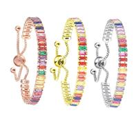 DIKACA 3 piezas Pulseras de Zirconia Ajustables con Cristales Brillantes de Brazaletes para Mujer Plata y Rosa Joyas Ligeras y Cómodas para Especial