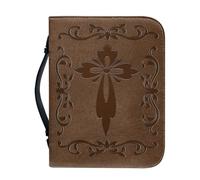 DIKACA Bolsa para Biblia Pu Vintage con Diseño de Cruz, Tamaño M, Color Marrón Oscuro, Funda Protectora con Cremallera y Asa Resistente, Estuche Portátil para Libros Religiosos y Estudio