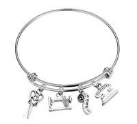 DIKACA Brazalete Expandible Inoxidable para Mujer con Dijes de Máquina de Coser y Accesorios de Costura Pulsera Ligera y para Estilistas y Diseñadoras de Moda
