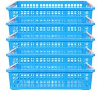 DIKACA Cestas de Plástico Apilables Tamaño A4 para Almacenamiento Multifuncional 5 Unidades Azul Organizadoras para Aula Hogar y Oficina para Documentos Snacks Juguetes y Fruta