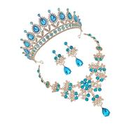 DIKACA Conjunto de Bisutería para Novia Azul Collar y Pendientes de Pedrería 1 1 Collar y 1 Par de Pendientes Accesorio Adecuado para Bodas y Fiestas