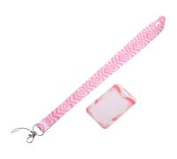 DIKACA Funda para Tarjeta de Identificación con Cordón Desmontable Portatarjetas Portátil de Poliéster y Plástico Color Corazón Rosa para Escuela Oficina y Transporte Público