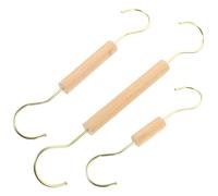 DIKACA Ganchos en Forma de S de Madera y Metal Dorado, Juego de 3 Piezas (23cm, 28cm, 33cm) para Colgar Ropa, Bolsos y Organizador Colgante Multifuncional para Hogar