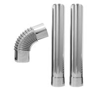 DIKACA Juego de 3 Tubos de Chimenea de Acero Inoxidable Codo de 90° y Tubos Rectos de 300 MM Conducto Metálico Resistente a Altas Temperaturas para Ventilación de Calentadores de Agua