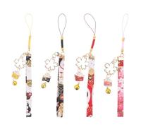 DIKACA Llavero Maneki Neko Japonés 4 Piezas con Campana, Colgante Gato Suerte Amarillo, Rojo, Negro y Rosa, Accesorio Kawaii para Llaves, Teléfono o Bolso