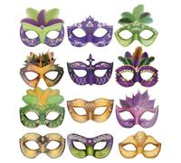 DIKACA Máscaras de Carnaval de Papel Pulp DIY 12 Piezas Media Cara Decorativa para Fiesta de Disfraces Máscara de Lentejuelas para Carnaval y Cosplay Accesorios para Baile y