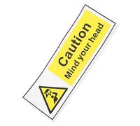 DIKACA Pegatina adhesiva señal seguridad "Mind Your Head" en inglés, resistente agua y aceite, material PP duradero para uso industrial y comercial en paredes y escaleras