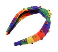 DIKACA Rainbow Striped Knotted Headband Para Mujeres Nonslip Rhinestone Hair Hoop Pride Accesorios Coloridos Para Fiesta y Diario