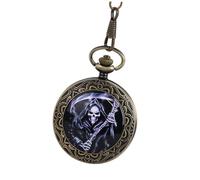 DIKACA Reloj de Bolsillo Vintage de Bronce Cadena Gruesa Movimiento Mecánico sin Pilas Esfera Números Romanos Tamaño Compacto Diseño Retro Clásico para Obsequio y Uso Diario