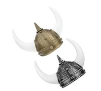 DIKACA Sombreros Vikingos para Hombre 2 Piezas con Cuernos de Plástico Casco Vikingo para Disfraz de Carnaval y Halloween Accesorios para Mascarada y Cosplay Medieval en Dorado y