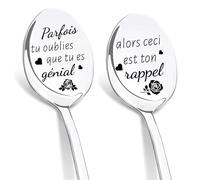 DIKARIYA Cadeau Femme, Cadeau Anniversaire Femme, 2 Pièces Cuillère à Café en Acier Inoxidable, Cuillères Gravées au Laser, Cadeau Noel Femme, Cuillère à Café Postre Cadeau Saint Valentin Femme