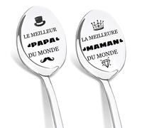 DIKARIYA Cadeau pour Papa et Maman, 2 PCS Cuillère à Café en Acier Inoxidable, Cuillères Gravées au Laser Meilleur Maman et Papa du Monde, Cadeau Anniversaire Fête des Mères Cadeau Noël pour Papa