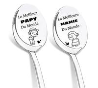 DIKARIYA Cadeau pour Papi et Mamie, 2 PCS Cuillère à Café en Acier Inoxidable, Cuillères Gravées au Laser Meilleur Mamie et Papy du Monde, Cadeau Anniversaire Grand-Mère Grand-Père Noël pour Mamie