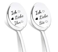 DIKARIYA Juego de 2 cucharas de café con grabado «Ich liebe Ihn und Ich liebe Sie, JubiläGeschenk für Sie und Ihn, Liebeslöffel Ich liebe Dich Geschenke für Männer Frauen Ehefrau Paar