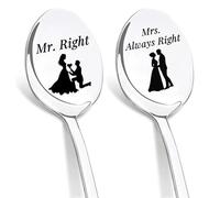 DIKARIYA Mr und Mrs Cucharas, regalo para mujeres, día de San Valentín, 2 cucharillas de café con grabado Mr Right Mrs Always Right, regalo para parejas de San Valentín, regalo de boda para novios