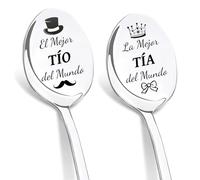 DIKARIYA Regalos de Reyes para Tío y Tía, 2 Piezas Cucharas de Café con Grabado, Cuchara de Postre de Acero Inoxidable, Únicos Regalos Cumpleaños para Tío y Tía, Original Regalo de Reyes para Familia