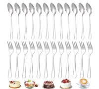 DIKARIYA Tenedores de Postre+Cucharas de Café, 12 Tenedores de Pastel+12 Cucharas de Té de Acero Inoxidable, Cucharas Pulidas con Espejo, Aptas para Lavavajillas, Cucharas Pequeñas para Casa, Hotel