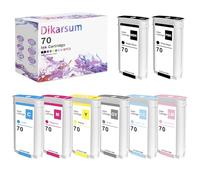 Dikarsum 70 cartuchos de tinta (C9448A C9449A C9451A C9405A C9453A C9454A) compatibles con impresoras HP DesignJet Z2100 Z5200 Z3200 Z3100 Z5400 (MBK, PBK, CY, MG, YL, GY) LC, LM 1. Paquete de 8
