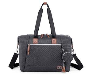 Dikaslon Bolso cambiador para bebé, bolsos de pañales tamaño grande mamá y papá, bolso de mano elegante para viaje con porta chupete y cambiador（ Gris Oscuro）