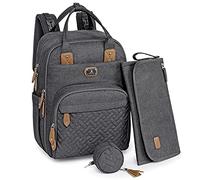 Dikaslon Mochila Cambiador, Mochila Pañalera Grande Bolsas Multifuncionales para Bebés con Cambiador Portátil, Portachupete y Correas para el Cochecito, para Mamá y Papá (Gris Oscuro)