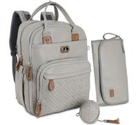 Dikaslon Mochila para pañales con cambiador, funda para chupete y correas para cochecito, bolsas unisex grandes para bebés para niños y niñas, Gris(Misty Gray), 3 Piece Set, Dikaslon Mochila de cuero