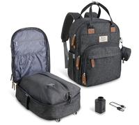Dikaslon Mochila para pañales grande con bolsas multifunción para bebés y cambiador móvil, soporte para chupete y correas para cochecito, para mamá y papá, talla única, Gris Oscuro Aspiradora, 1 Stück