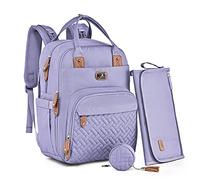 Dikaslon Mochila para pañales grande con bolsas multifunción para bebés y cambiador móvil, soporte para chupete y correas para cochecito, para mamá y papá (púrpura), talla única
