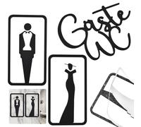 DIKEBAO 3 Pcs Placa para Puerta de Baño Cartel Baño Hombre y Mujer Adhesivo Cartel WC Negro Señal Cuarto de Baño Placa Decorativa Baño Letrero Simbolo WC Pegatina para Aseo, Acrílico Cortado con Láser