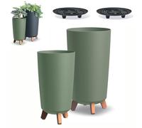 DIKEL 2X Maceta Redonda Gracia con Patas - Maceta para Interior y Exterior - Maceta - Maceta para balcón - Maceta Decorativa - DGTL200 + DGTL240-239x239x445mm - Verde