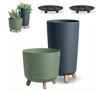 DIKEL 2X Maceta Redonda Gracia con Patas - Maceta para Interior y Exterior - Maceta - Maceta para balcón - Maceta Decorativa - DGTL240 + DGTL300L - 298x298x365mm - Antracita