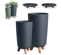 DIKEL 2X Maceta Redonda Gracia con Patas - Maceta para Interior y Exterior - Maceta - Maceta para balcón - Maceta Decorativa - DGTL200 + DGTL240-239x239x445mm - Antracita