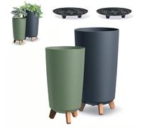 DIKEL 2X Maceta Redonda Gracia con Patas - Maceta para Interior y Exterior - Maceta - Maceta para balcón - Maceta Decorativa - DGTL200 + DGTL240-239x239x445mm - Antracita