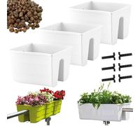 DIKEL 3X Caja de barandilla - Maceta de Interior y Exterior - Maceta - Maceta de balcón - Maceta Decorativa - Wave 30 + Arcilla expandida 5l - 290x295x200mm - Blanco