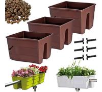 DIKEL 3X Caja de barandilla - Maceta de Interior y Exterior - Maceta - Maceta de balcón - Maceta Decorativa - Wave 30 + Arcilla expandida 5l - 290x295x200mm - marrón