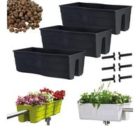 DIKEL 3X Caja de barandilla - Maceta de Interior y Exterior - Maceta - Maceta de balcón - Maceta Decorativa - Wave 60 + Arcilla expandida 5l - 290x585x200mm - Gris