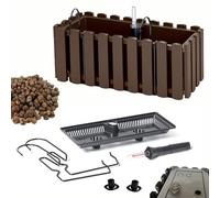 DIKEL Caja para barandilla Maceta para el balcón - Maceta de plástico - Maceta para balcón - Maceta Decorativa - DDEF400W + Arcilla expandida 1l - 180x380x165mm - marrón